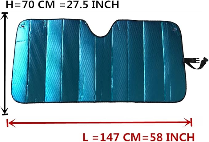 Car Windshield Sunshade-Thicken 5-Layer Bubble Block Heat and Sun UV Rays,Front Windshield Sun Shade,Sun Visor for Car- Keeps Your Vehicle Cool - 58 x 27.5 Inch (Blue)
