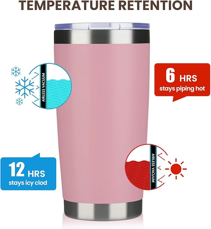 MEWAY 20oz Tumbler 12 Pack Double Wall Vacuum Insulated Travel Mug Bulk, Stainless Steel Tumblers with Lid and Straw, Durable Powder Coated Coffee Cups for Cold & Hot Drinks (Pink, 12)