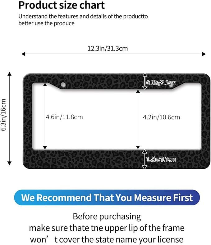 MIOAOSRT Animal Leopard Print Dark License Plate Frame Dark Leopard License Plate Cover Car Tag Holder Metal License Plate Frame Fits Standard U.S.Vehicles 12x6 Inch