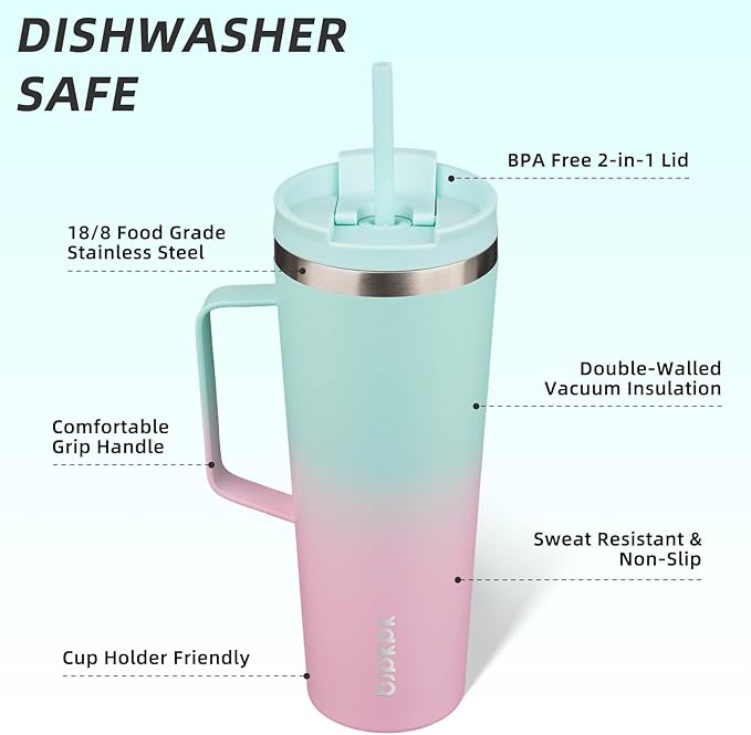BJPKPK Insulated Tumbler with Handle, 26oz Insulated Tumblers with Lid and Straw, Stainless Steel Metal Water Bottles, Coffee Travel Mugs, Cups, Marshmallow