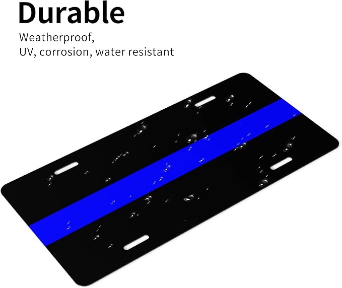 Front License Plate Thin Blue Line Vanity Plates Aluminum Metal Decorative Car Tag Flag Novelty License Plate Cover for Men Women 6 * 12 in (4 Holes)