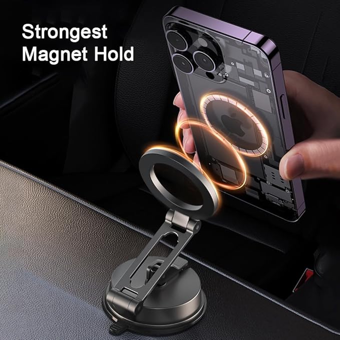 Magnetic Car Dashboard Phone Holder(with Magnetic Phone Lanyard with Ring Holder),Magnetic Dash Phone Holder for Car,One-Hand Operation,360-Degree Adjustable