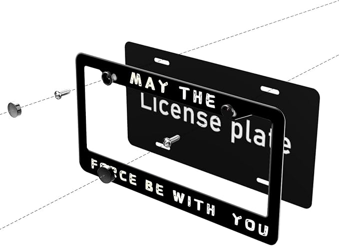 MIOAOSRT May The Force Be with You License Plate Frame Funny Quote License Plate Cover Car Tag Holder Metal License Plate Frame Fits Standard U.S.Vehicles 12x6 Inch