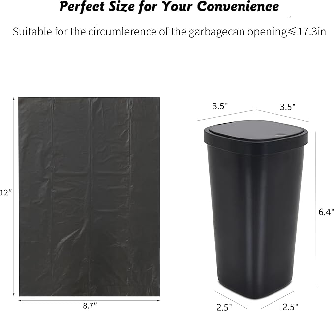Mini Trash Bags 10 Rolls (200 Counts) - 0.5 Gallon/2 Liter Leak-Proof Bags for Car, Desktop & Small Trash Cans, 12x8.7 Inch Fit Under 2 Liter Bins