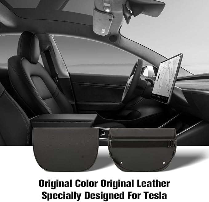HOPON Headrest Pillow for Tesla Model 3 Model Y with Adjustable Strap,Tesla Neck Pillow with Leather,for Head,Neck,Shoulders,Multipurpose,Tesla Accessories 1 Pack (Black)