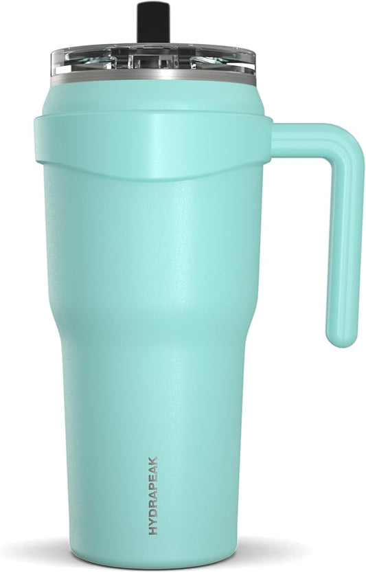Hydrapeak Roadster 40oz Stainless Steel Tumbler Double Wall Vacuum Insulated Water Bottle With Handle And 2 in 1 Straw Lid (Aqua)