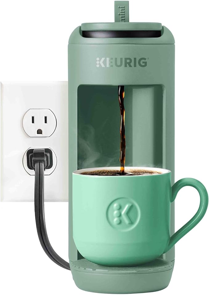 Keurig K-Mini Mate Single Serve K-Cup Pod Coffee Maker, Brews Up to 12 oz Cup, Compact Portable Coffee Machine for Small Spaces, Dorms & Offices, Glamping Green