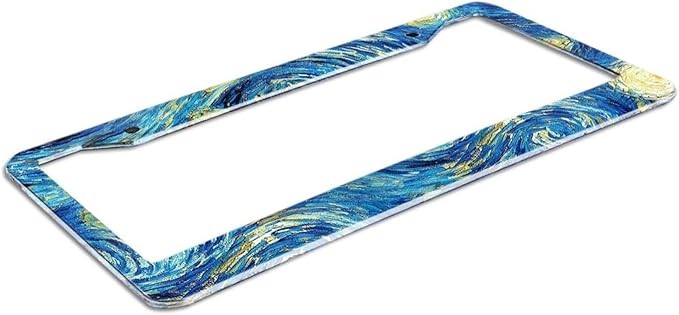 Starry Night License Plate Frame - 1 Pack Personalized Aluminum Car License Plate Cover Art Oil Painting License Plate Holder Universal US-Canada 2 Hole Auto Car Tag for Women/Men
