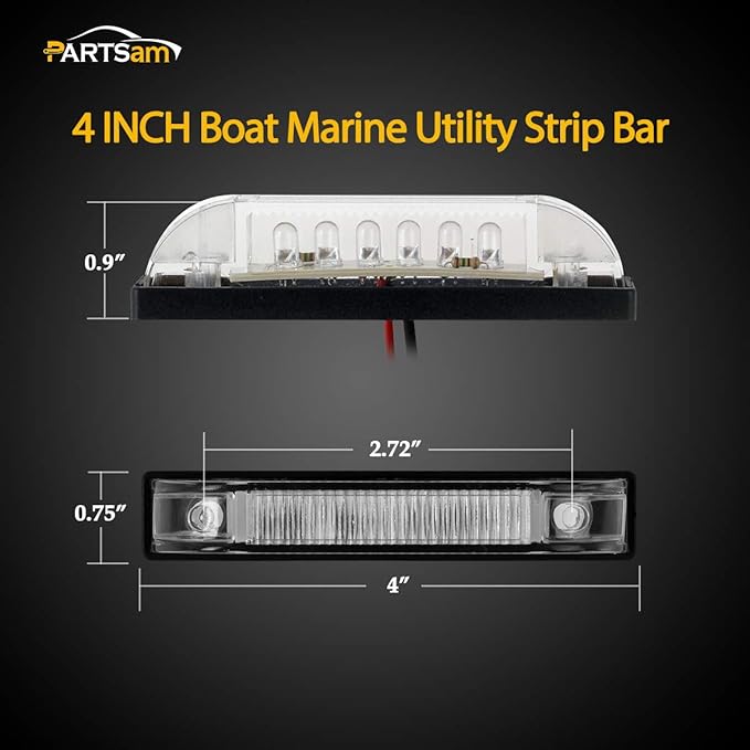 Partsam 4Pcs 4inch Utility White 9 LED Strip Light Bar, Clear Lens Waterproof 4" Boat Marine Lights, Marker Lights for Truck Trailer Car Pickup RV Camper, Under HoodLights, Dome Lights