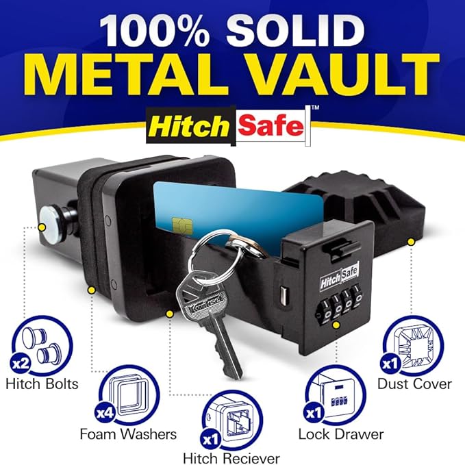 HS7000 Key Vault | Hidden Trailer Hitch Safe for Secure Key Storage | CarShare Turo | Weather Resistant and Durable with 4-Digit Combination Lock for Cars, Trucks, and SUVs