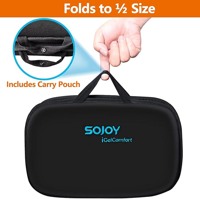 Sojoy iGelComfort 3 in 1 Foldable Gel Seat Cushion Featured with Memory Foam (A Must-Have Travel Cushion! Smart, Easy Travel Cushion) (Size: 18.5“ x 15" x 2")