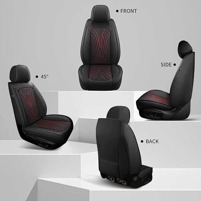 2 Front Car Seat Cover Fit for Nissan Frontier 2009-2024 2025 Faux Leather Seat Cover Cushion Protector Breathable Waterproof Compatible Airbag (2 Seats& Red Line)
