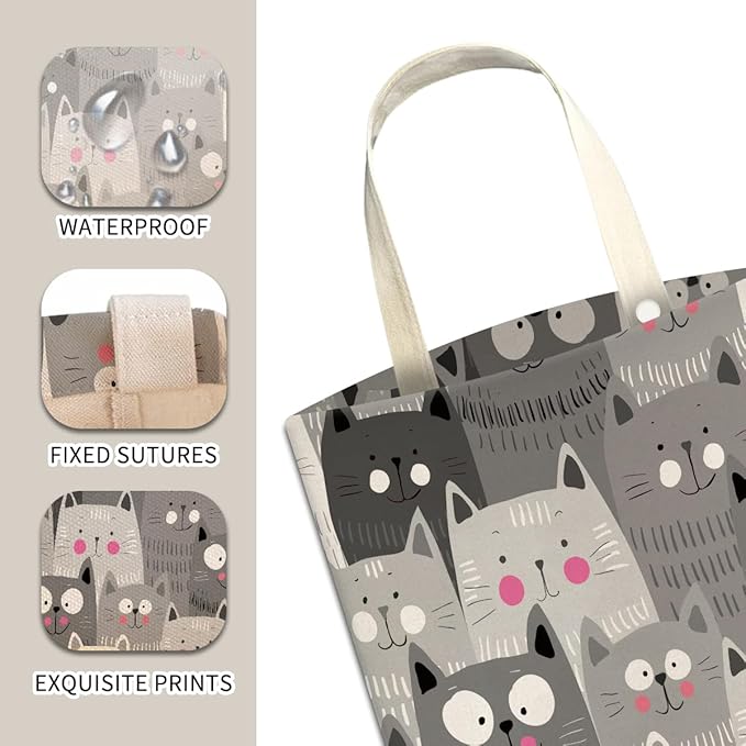 Cute Car Trash Bag, Hanging Car Organizer and Storage Bag, Trash Bin for Vehicle, Travelling, Camping - Cute Grey Cats