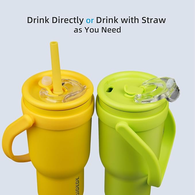 BJPKPK 30 OZ Insulated Travel Tumbler with Handle and Straw, Stainless Steel Water Bottle, Double Wall Vacuum Insulated Mug, for Work, Car, Travel, Yellow