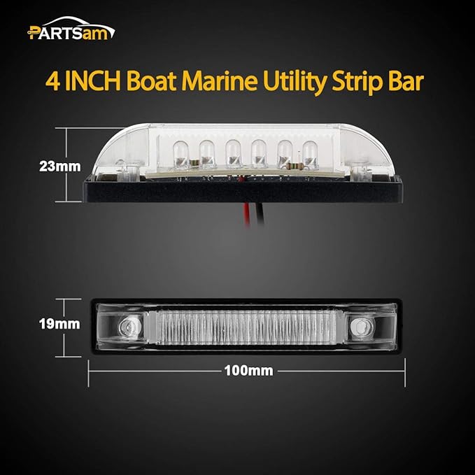 Partsam 4" Ultra-Thin-Line White 9 LED Utility Light Bar, Sealed Clear Lens Marine Boat Lights, Trailer Car RV Camper Car Pickup Dome Lighs, Marker Lights, Under Hood Lights