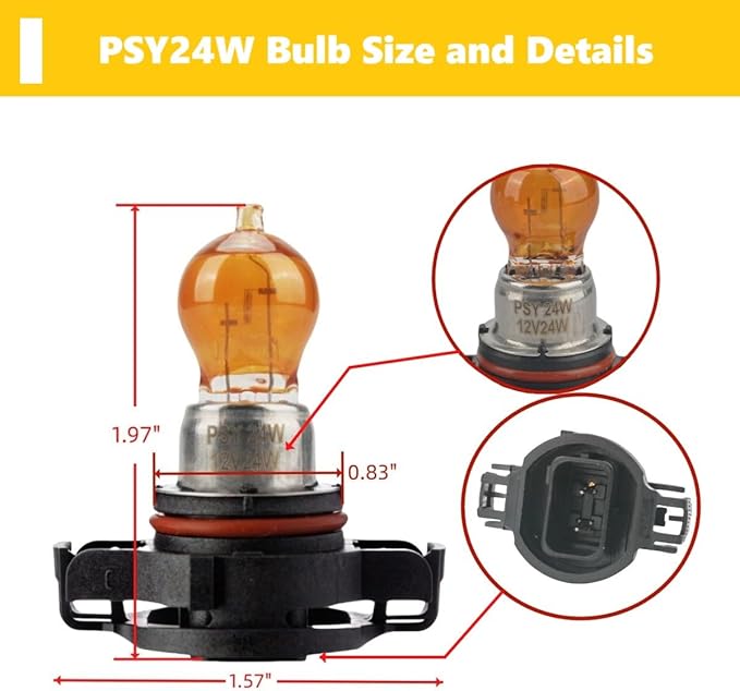 (2 Pack) PSY24W Front Turn Signal Light Bulb 12V 24W fits for New Passat Magotan Golf 6 / GTI Regal GL8 First Land Excelle GT/XT - Replace PSY24W 12188NAC1 12188NA 12188 NA