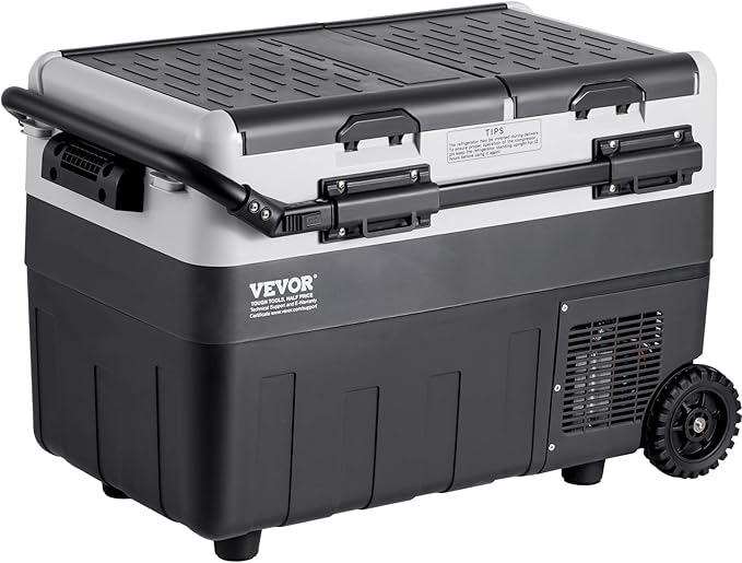 VEVOR X40K Refrigerator 42.3 Qt Dual Storage Zones Car Fridge, Electric Cooler with Telescopic Handle, Portable Freezer for Vehicle Camping Truck Van RV SUV Road Trip Travel, Black