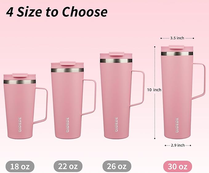 BJPKPK Insulated Tumbler with Handle, 30oz Insulated Tumblers with Lid and Straw, Stainless Steel Metal Water Bottles, Coffee Travel Mugs, Cups, Light Pink