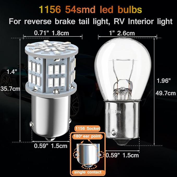 1156 Bulb Reverse Light, Led 1141 1003 7506 BA15S Bulbs, 12V-24V 54SMD Used for Truck Car Backup Reverse Lights, Tail Parking Lights,Camper Trailer RV Interior Light, 2pcs Blue