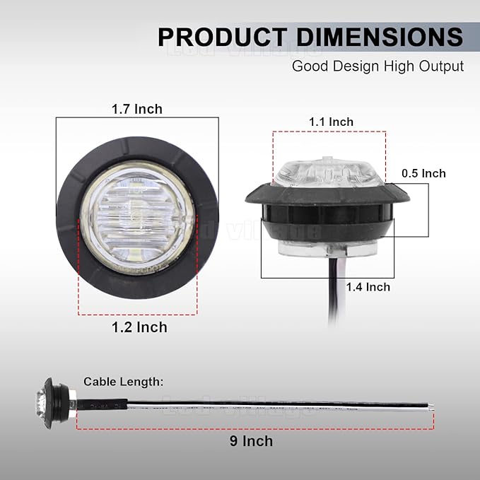 1-1/4 Inch Clear Lens Red LED Clearance Side Marker Lights 6 LED Bullet Marker Trailer Lights Universal Fit RV Truck Pickup Van Peterbilts Style 12V DC (10 Pcs)