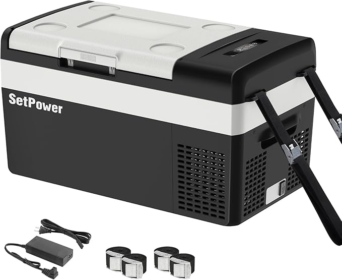 Setpower 12 Volt Refrigerator, 21QT portable freezer,12V Car Fridge With Fix Ropes,Compressor Electric Cooler -4℉~68℉,Plug in cooler for vehiclesTruck RV SUV Van Travel Camping RoadTrip