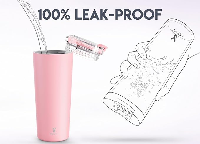 Meoky 24 oz Travel Coffee Mug with Leak-proof Lid, Stainless Steel Insulated Coffee Tumbler, Keeps Hot for 8 Hours or Cold for 24 Hours, Fits in Car Cup Holder (Blush)