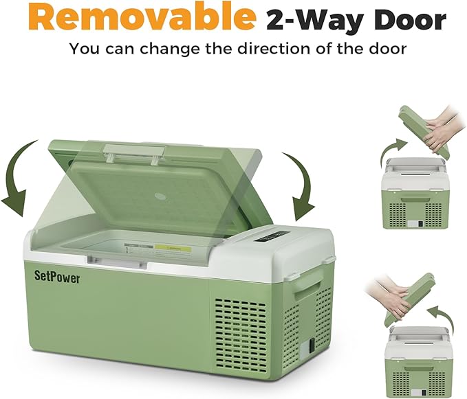 Setpower FC15 Portable 12v Refrigerator, -4℉-68℉ Fast Cooling Car Refrigerator, 15L/15.8Qt Car Fridge Portable Freezer with 12/24V DC & 110/240V AC, Electric Cooler (Green, 15L With AC Adapter)