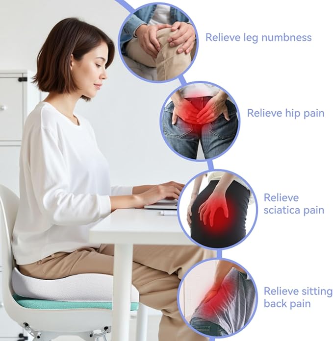 Seat Cushions for Office Chairs Wheelchair Cushion for Long Sitting Back Pain,Memory Foam Seat Car Computer Desk Chair Cushion,Coccyx Cushion for Tailbone Pain Relief Cushion Office Chair Butt Pillow