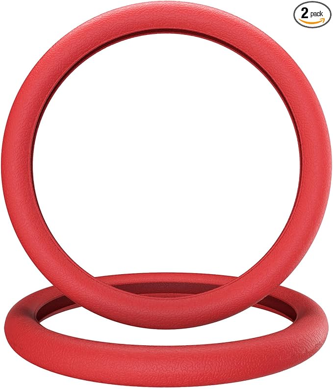 LRITER Car Steering Wheel Cover, Non-Slip Silicone Material, Multiple Color Choices, Universal Auto Parts Steering Wheel Cover, Suitable for Most Cars (Red2PCS)