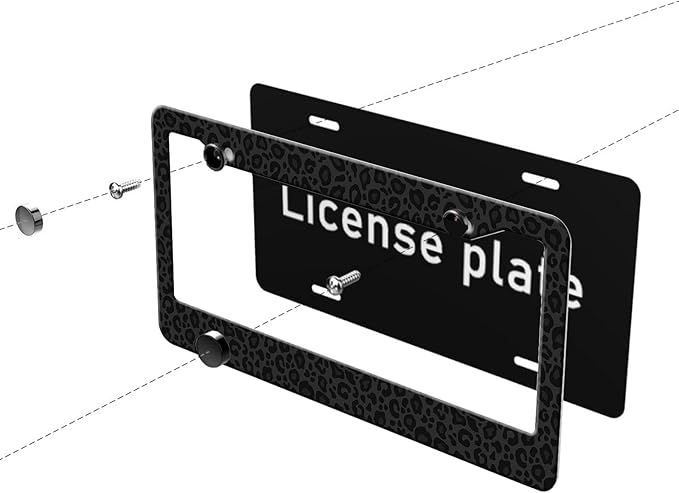MIOAOSRT Animal Leopard Print Dark License Plate Frame Dark Leopard License Plate Cover Car Tag Holder Metal License Plate Frame Fits Standard U.S.Vehicles 12x6 Inch