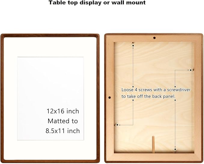 Natural Wood Photo Frames Inspired Tabletop Picture Frame with Mat, Vertical or Horizontal Display (Walnut, 12x16 matted to 8.5x11)