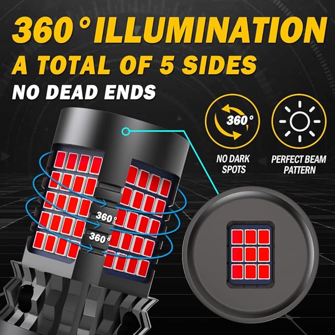 Red BAU15S PY21W LED Bulbs Canbus Error Free For Reversing Brake Lights,BAU15S Led For Center Brake,PY21W Bulb For Rear Tail Lights Fog Lights 2000Lm 21W(2 PCS)