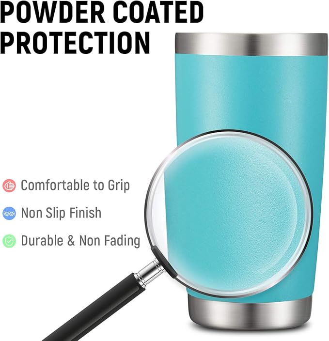 COMOOO 20oz 6 Pack Double Wall Vacuum Insulated Travel Mug, Stainless Steel Tumbler with Lid, Durable Powder Coated Insulated Coffee Cup for Cold & Hot Drinks (Light Blue, 6 Pack)
