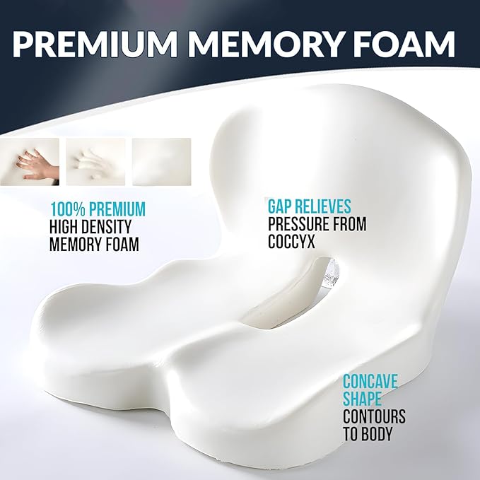 Memory Foam Seat Cushion for Truck Driver Office Chair Cushion Home Chair Cushion Car Seat Cushion Non Slip Pad Sitting Ergonomic Cushions for Office Workers Car Drivers (Black)