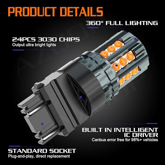 Yellow 3157 LED Turn Signal Bulbs for Ford F150 F250 F350 Super Duty 1999-2006 2007 2008 2009 2010 2011 2012 2013 2014, 3156 3056 3057 Blinker Lights, 300% Brightness 3000K Amber, Plug and Play, 2PCS