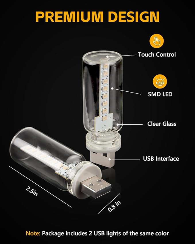 2PCS USB Lights for Car, Retro LED Car Interior Lamp Ambient Lighting, Universal USB Plug Lights for Cars, bedrooms, Camping, Parties, Clear Glass Bottle Decorative Night Light, Bule Light