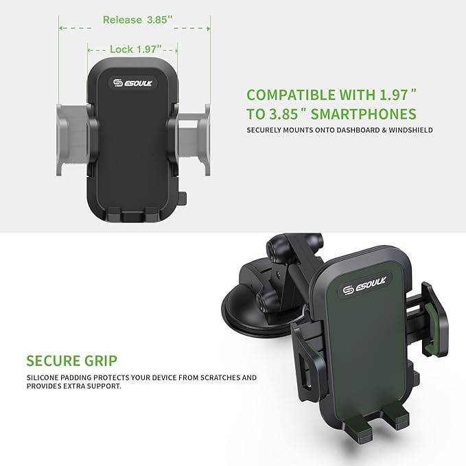 Esoulk 360° Rotating Windshield & Dashboard Car Phone Holder – Strong Suction Cup, Adjustable Long Arm, Secure Grip, Compatible with iPhone, Samsung, Android, GPS – Stable, Durable & Easy to Install