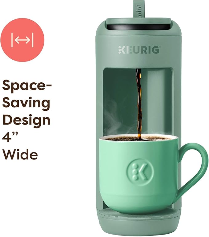 Keurig K-Mini Mate Single Serve K-Cup Pod Coffee Maker, Brews Up to 12 oz Cup, Compact Portable Coffee Machine for Small Spaces, Dorms & Offices, Glamping Green