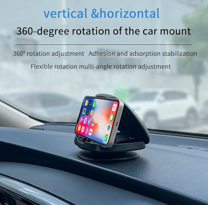 Phone Mount for Car, 360° Rotatable Dashboard Horizontal & Vertical Viewing Cell Phone Holder, Washable Reusable Car Phone Mount,for Mobile Phones