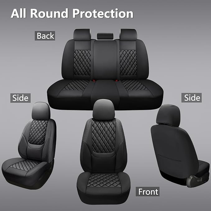 NS YOLO Full Coverage Leather Car Seat Covers Full Set,Waterproof Seat Covers for Cars,SUVs Pick-up Truck, Car Seat Cushion,Car Seat Protector,Black Seat Cover with 5 Seats