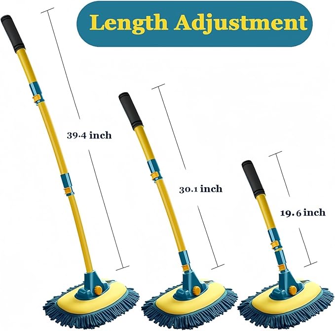 Car Wash Brush with Long Handle,Car Wash Mop Mitt with 1 Replacement Head , Extension Pole Car Brush Cleaning Kit for Cars Trucks