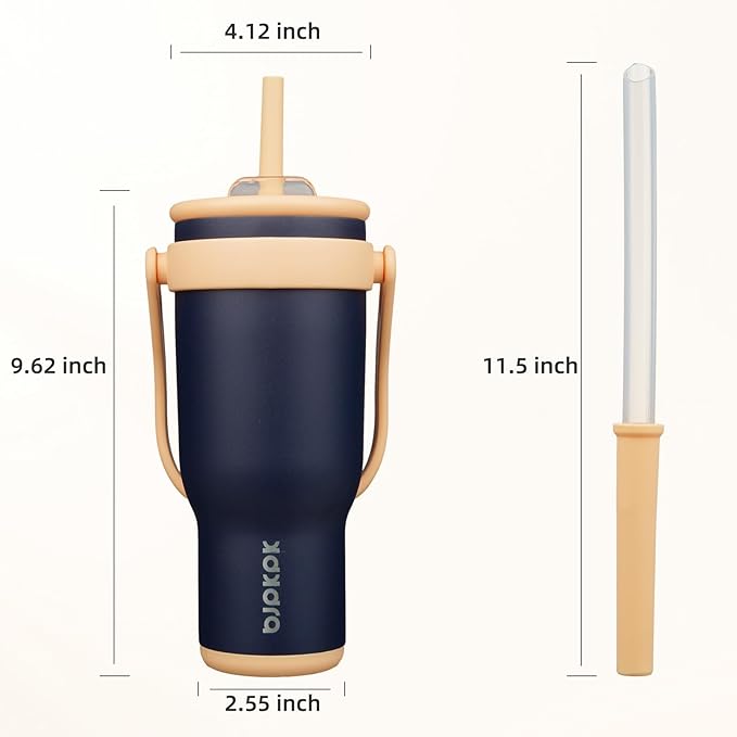 BJPKPK 40 OZ Insulated Travel Tumbler with Handle and Straw, Stainless Steel Water Bottle, Double Wall Vacuum Insulated Mug, for Work, Car, Travel, Navy Blue