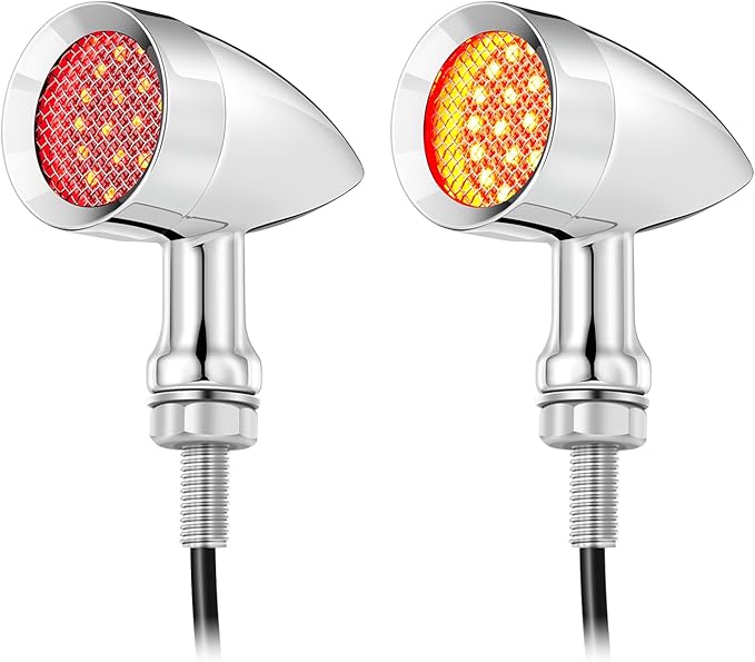 PBYMT Motorcycle Front turn Signals LED, 24 LEDs Bullet Blinkers Chrome Amber Lights Compatible for Harley Honda Kawasaki Suzuki Triumph Yamaha (2PCS) (Chrome/Red & Yellow)