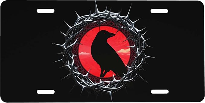 Front License Plate Crow Thorns Sunset Vanity Plates Aluminum Metal Decorative Car Tag Novelty License Plate Cover for Men Women 6 * 12 in (4 Holes)