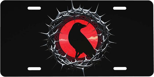 Front License Plate Crow Thorns Sunset Vanity Plates Aluminum Metal Decorative Car Tag Novelty License Plate Cover for Men Women 6 * 12 in (4 Holes)
