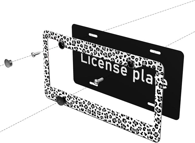 MIOAOSRT Leopard License Plate Frame Black White Gray Leopard License Plate Cover Car Tag Holder Metal License Plate Frame Fits Standard U.S.Vehicles 12x6 Inch