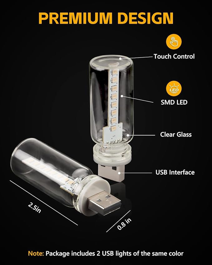 2PCS USB Lights for Car, Retro LED Car Interior Lamp Ambient Lighting, Universal USB Plug Lights for Cars, bedrooms, Camping, Parties, Clear Glass Bottle Decorative Night Light, Purple Light