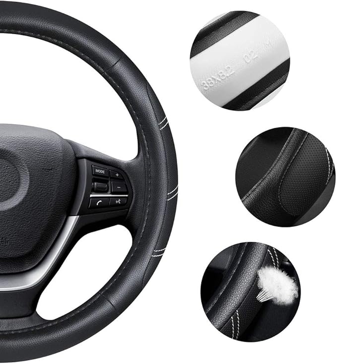 Elantrip Sport Leather Steering Wheel Cover 14 1/2 inch to 15 inch Universal, Padded Soft Grip Breathable for Car Truck SUV Jeep, Anti Slip Odorless Black