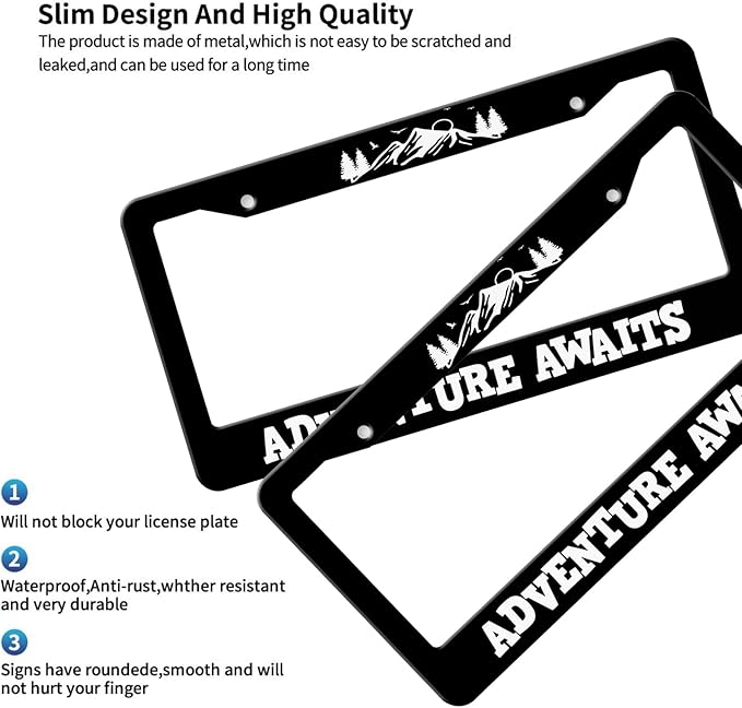 MIOAOSRT Adventure Awaits License Plate Frame Adventure Awaits License Plate Cover Car Tag Holder Metal License Plate Frame Fits Standard U.S.Vehicles 12x6 Inch