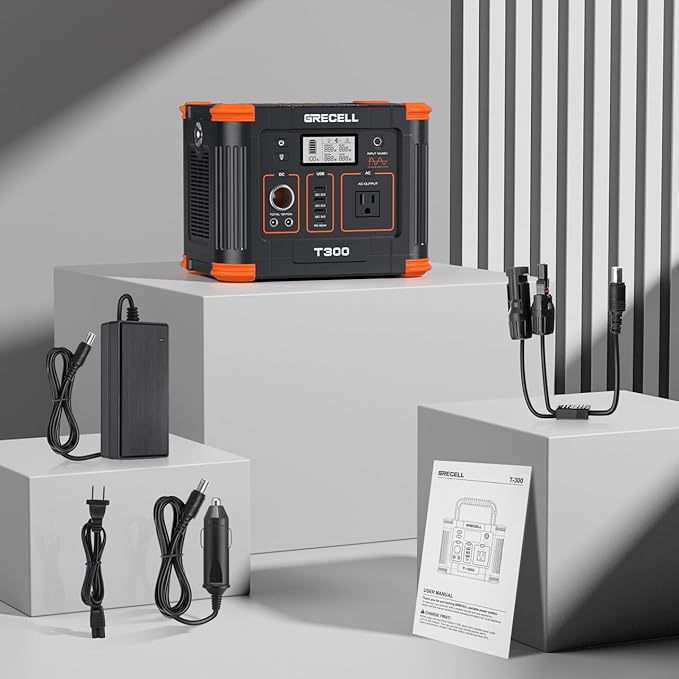 GRECELL Portable Power Station 300W (Peak 600W),GRECELL 288Wh Solar Generator with 60W USB-C PD Output, 110V Pure Sine Wave AC Outlet Backup Lithium Battery for Outdoors Camping Travel RVs